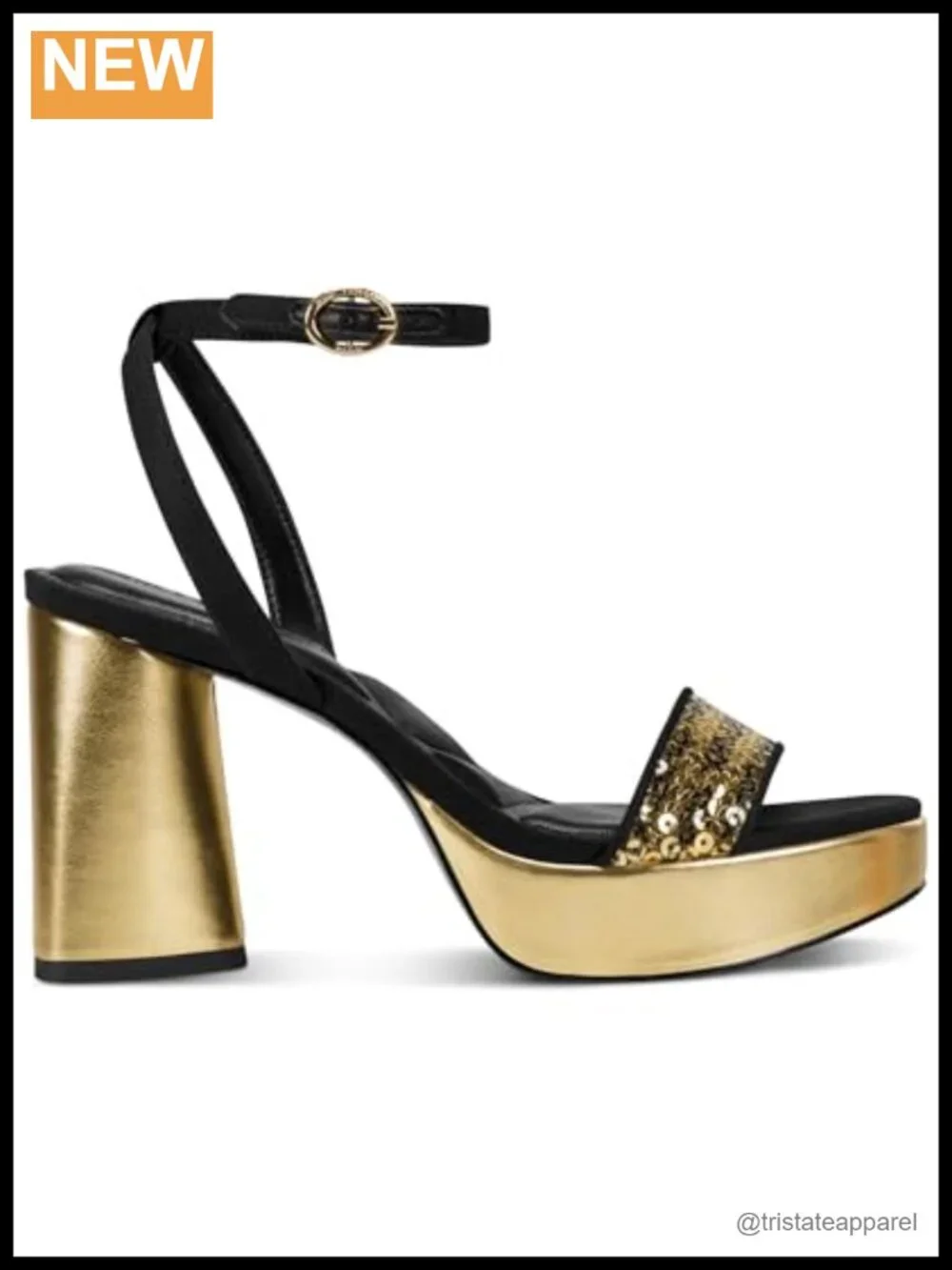 Platform Heel Sandal With Sequins Block Heel Ankle Strap Open Toe